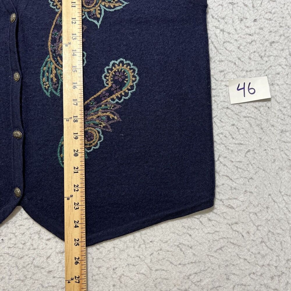 Vintage Koret Women's Large Pure Wool Cardigan Sweater Vest Embroidery V-Neck - Picture 7 of 10